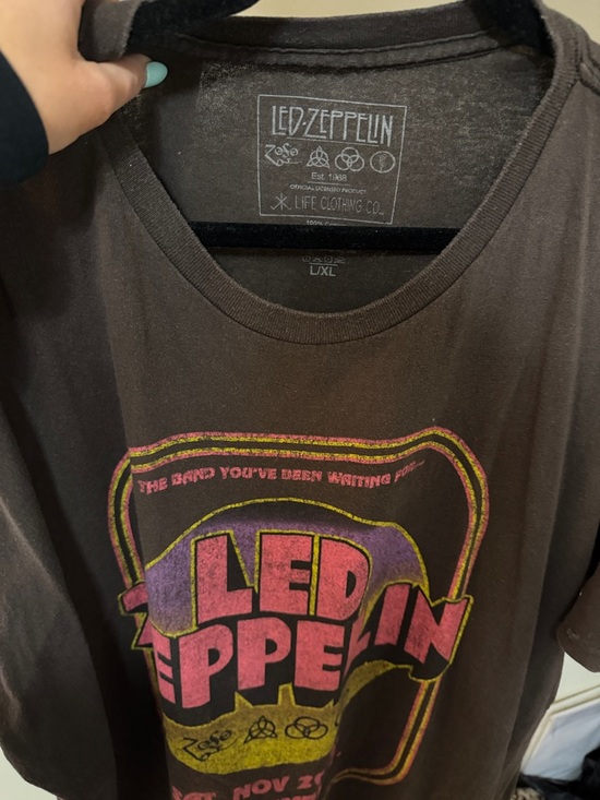 Urban Outfitters Tops - Led Zeppelin Graphic Tee - Brown with Pink & Yellow Print